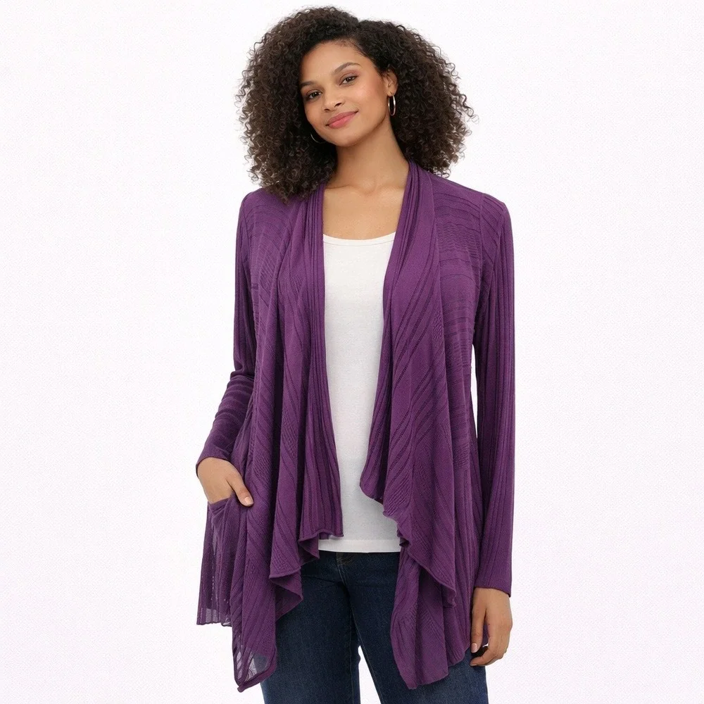 New Eileen Fisher Women's Sweater Draped Front Cotton Purple Lilac Small‎